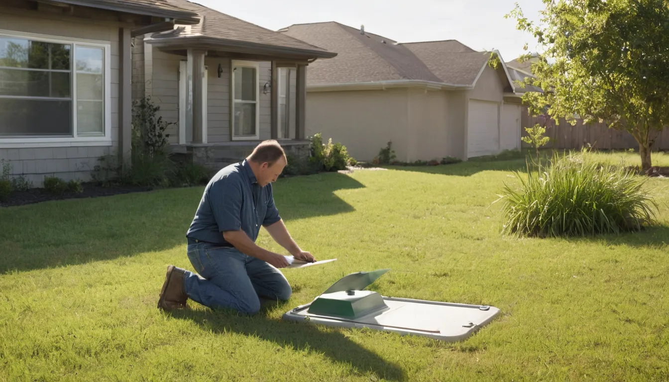 A provider checking a septic tank access lid in the Sacramento area