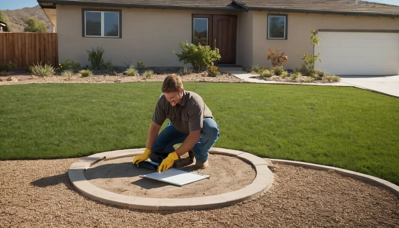 A friendly provider explaining a septic repair plan to a homeowner in a yard in Sacramento